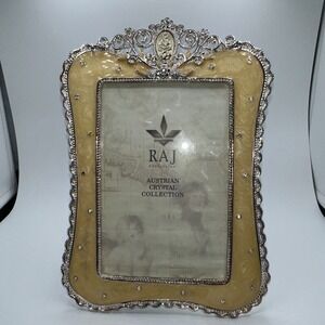 RAJ Collection Austrian Crystal Picture Frame 4x6 Ivory Pearl Silver Filigree